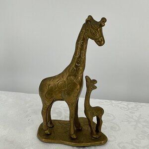 MCM Brass Giraffe Mother & Baby Figurine Statue 7"